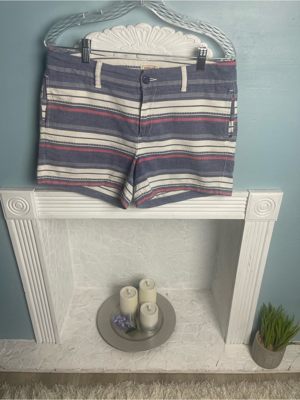 GAP Striped Khaki Shorts - Navy, Cream & Red
